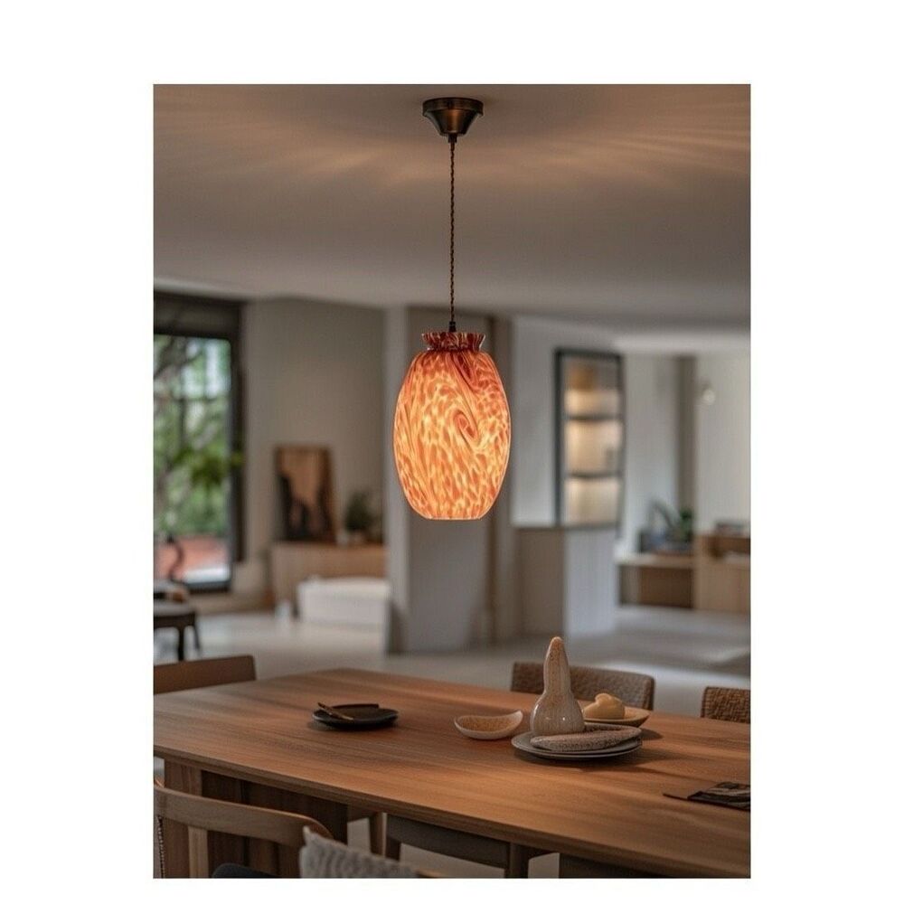 VAN GOGH LAVA BARREL Glass Drop Pendant Shade 2 1/4" Fitter Red  🔥Gold 🔥Orange